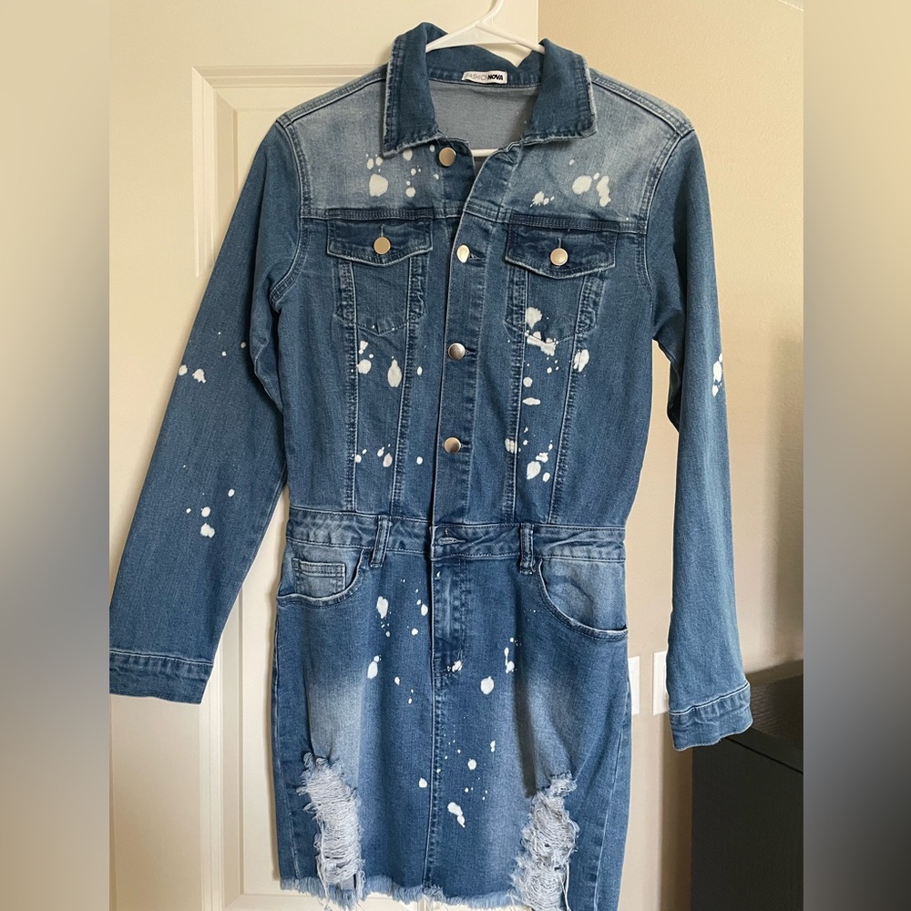 Cute Fashion Nova denim dress with a paint splash